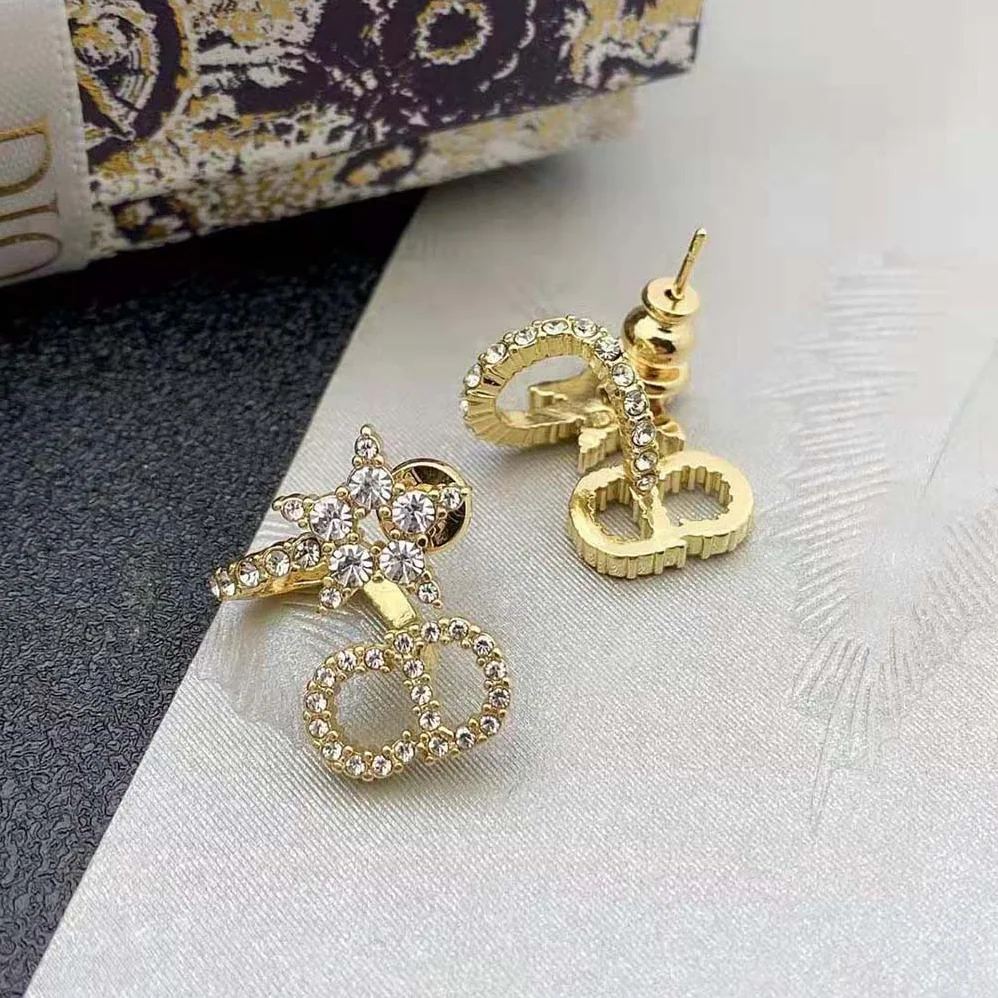 Dior Clair D Lune Earrings Gold-Finish Metal and White Crystals for Women