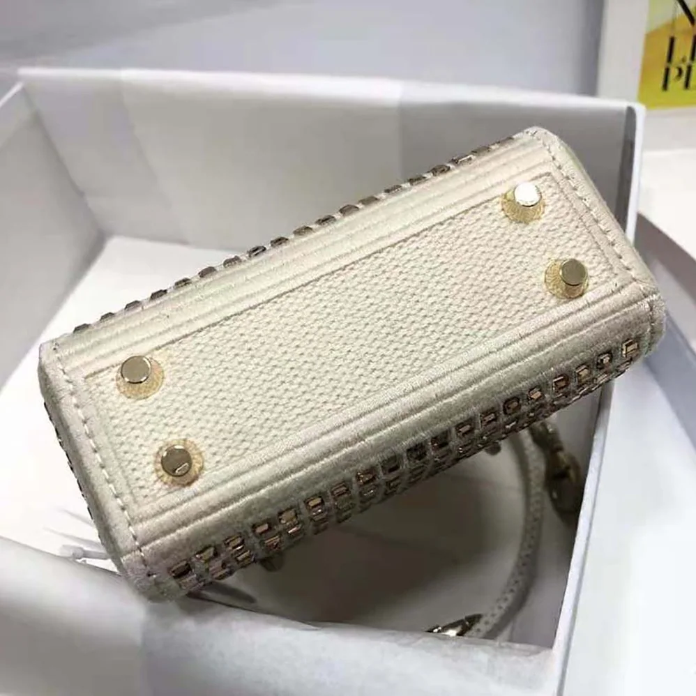 Dior Mini Lady Dior Bag Square Embroidery Set with White Multicolor Strass for Women Dior Mini Lady Dior Bag Square Embroidery Set with White Multicolor Strass for Women