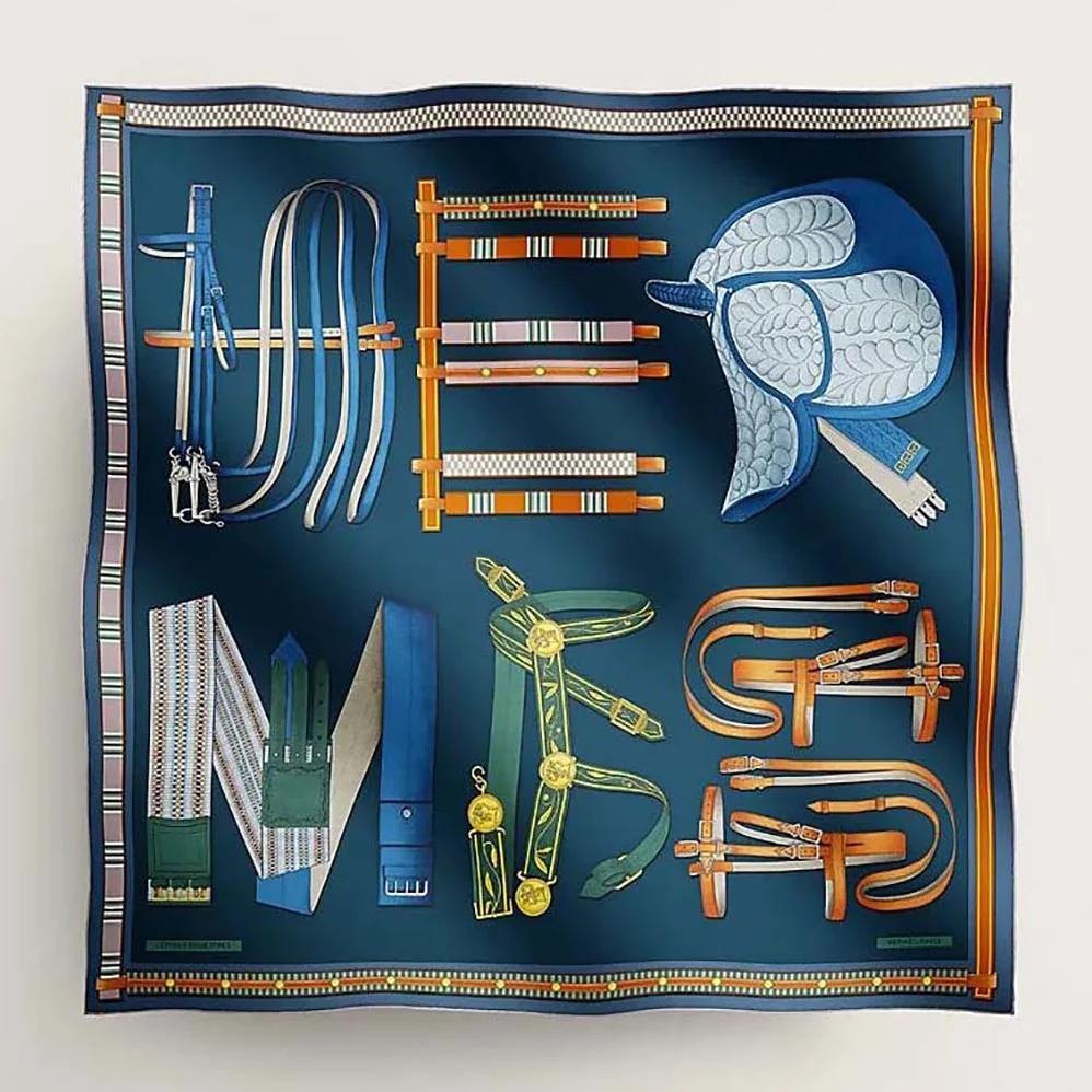 Hermes Lettres Equestre Scarf 90 for Women in Navy
