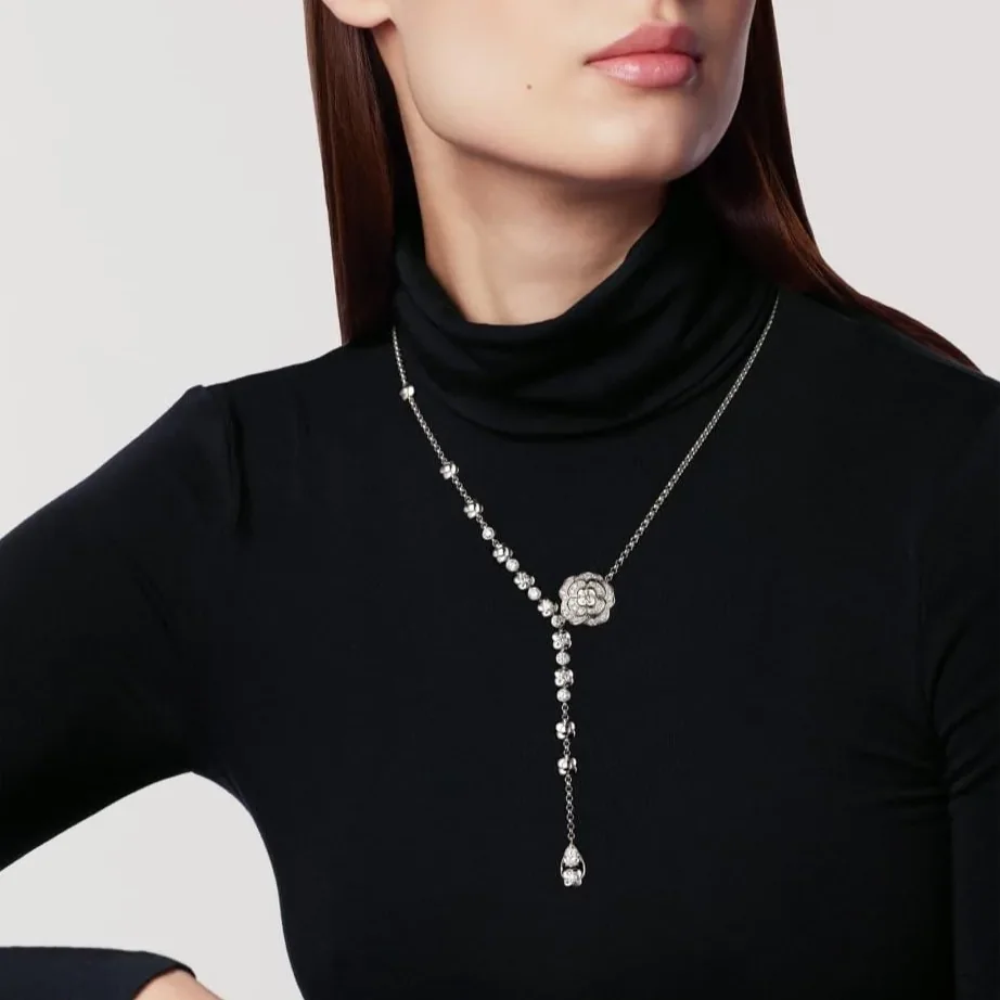 Chanel Bouton De Camélia Necklace White Gold