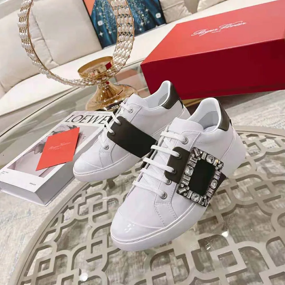 Roger Vivier Viv Skate Strass Buckle Sneakers in Soft Leather for Women