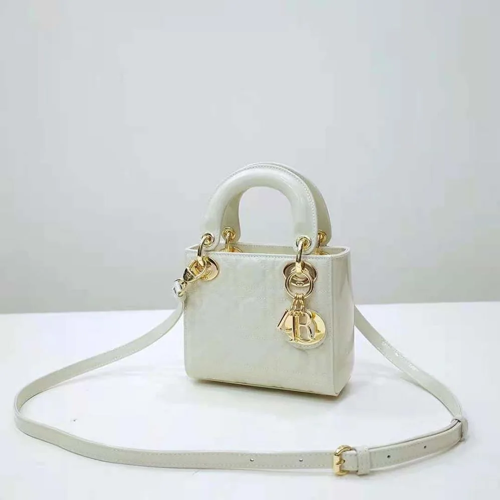 Dior Mini Lady Dior Bag Latte Patent Cannage Calfskin for Women Dior Mini Lady Dior Bag Latte Patent Cannage Calfskin for Women