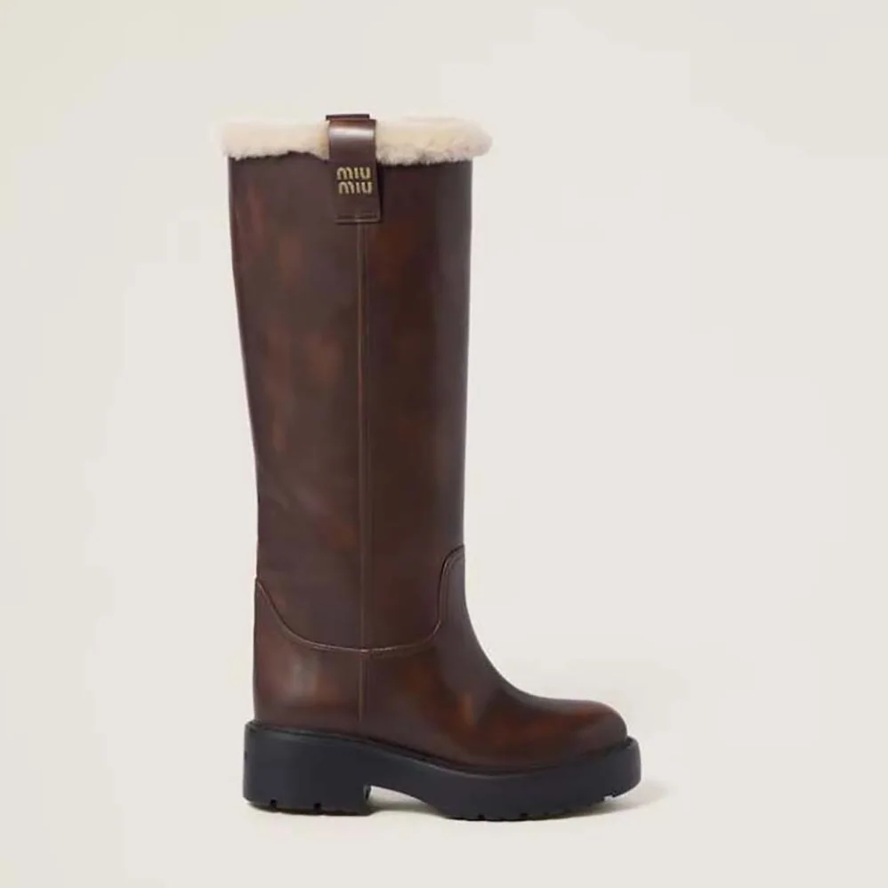 Miu Miu Fumé Leather Boots for Women in Brown Miu Miu Fumé Leather Boots for Women in Brown