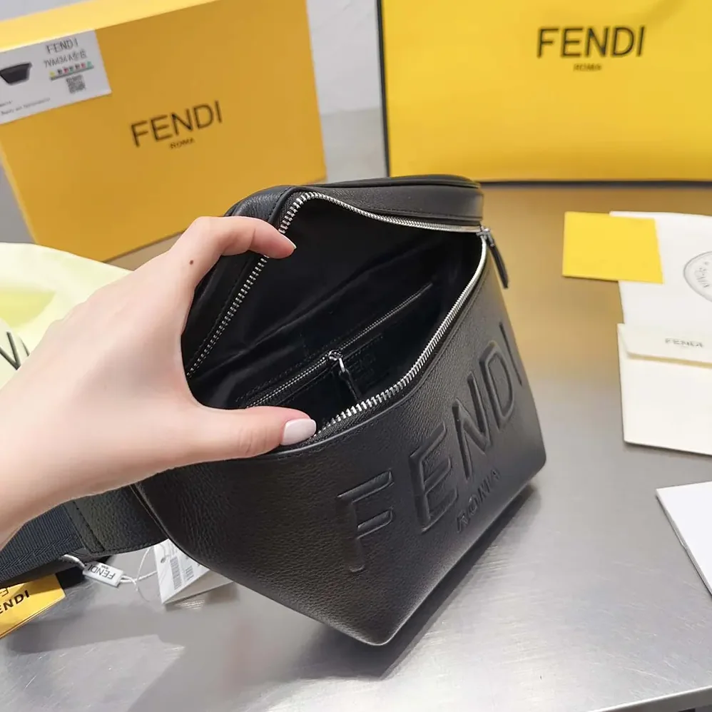 Fendi Diagonal Belt Bag Black Leather Belt Bag for Men
