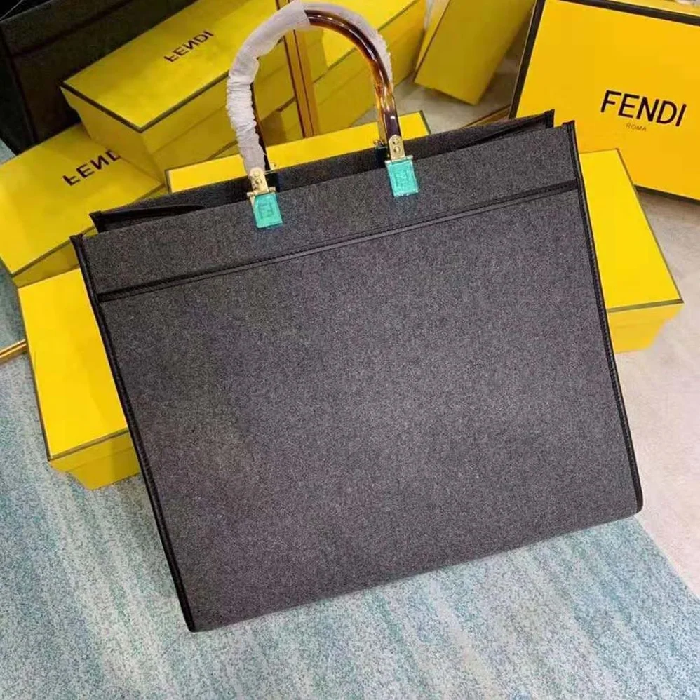 Fendi Fendi Sunshine Large Gray Flannel Shopper for Women