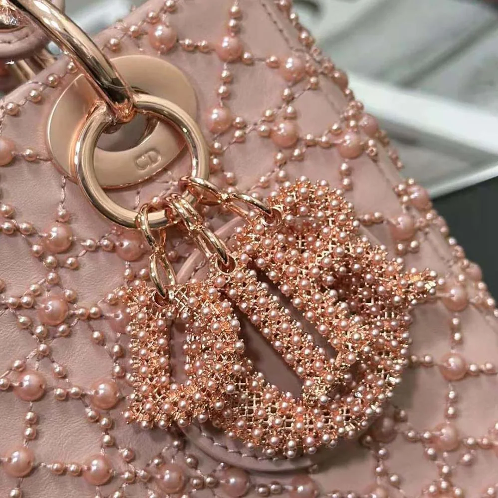 Dior Small Lady Dior Bag Rose Des Vents Cannage Calfskin Embroidered with Resin Pearls for Women Dior Small Lady Dior Bag Rose Des Vents Cannage Calfskin Embroidered with Resin Pearls for Women