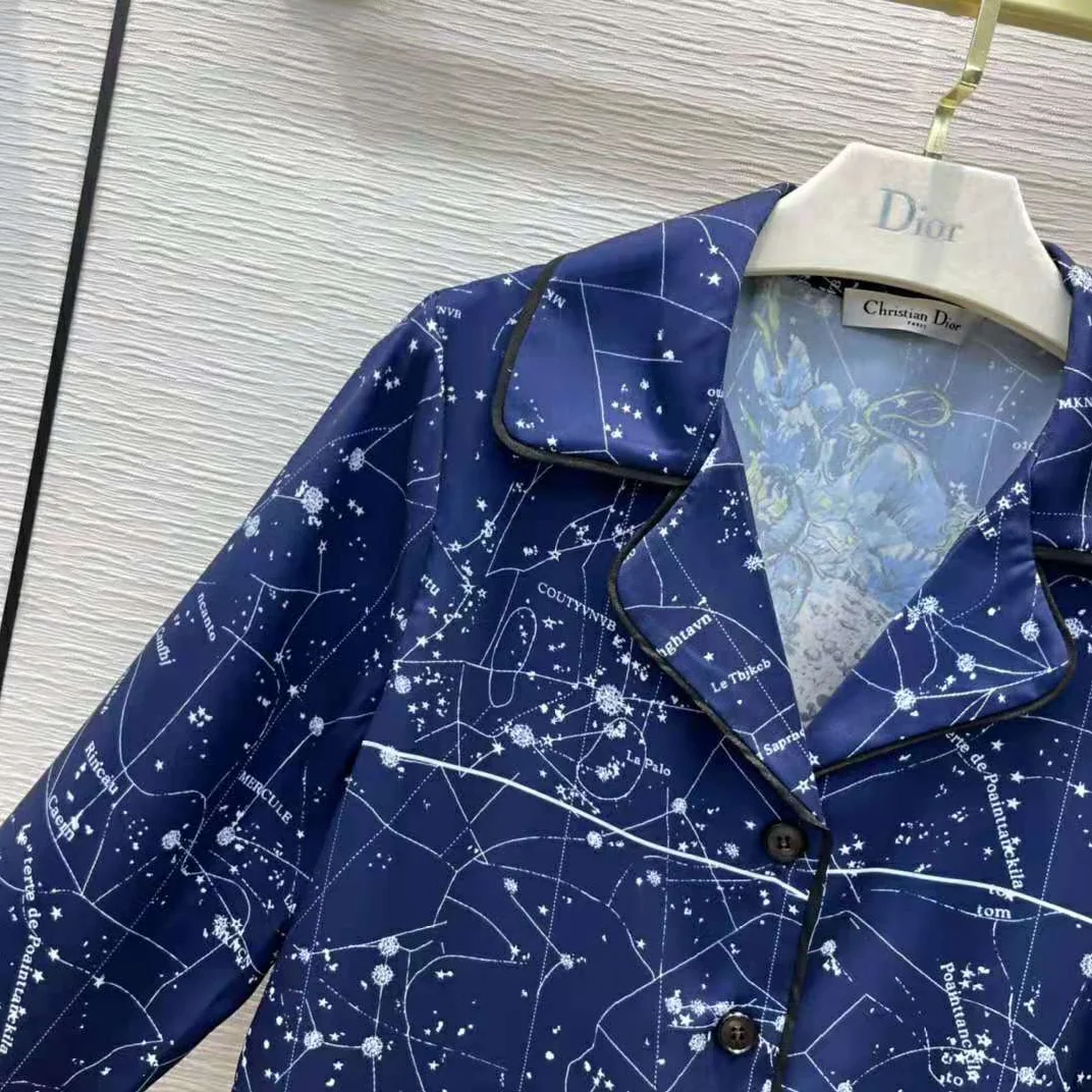 Dior Chez Moi Jacket Blue Dior Zodiac Silk Twill for Women