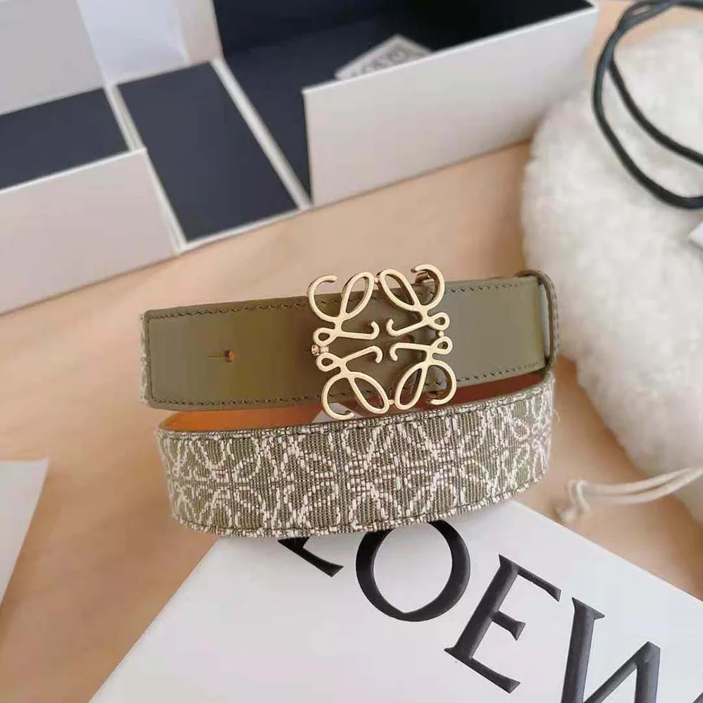 Loewe Anagram Belt in Jacquard and Calfskin for Women in Green Loewe Anagram Belt in Jacquard and Calfskin for Women in Green