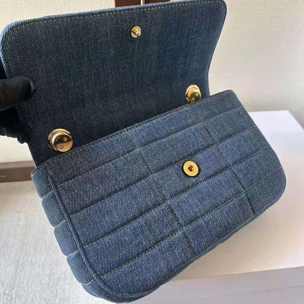 Celine Chain Shoulder Bag Matelasse Monochrome Celine in Quilted Denim for Women Celine Chain Shoulder Bag Matelasse Monochrome Celine in Quilted Denim for Women