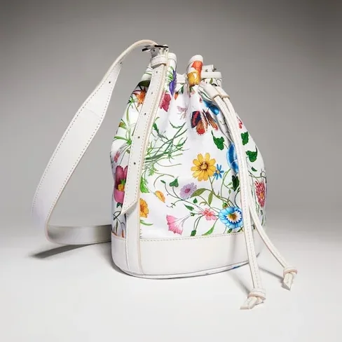 Gucci Venice Small Bucket Bag / White/ Multicolor Gucci Flora Coated Canvas Palladium Hardware