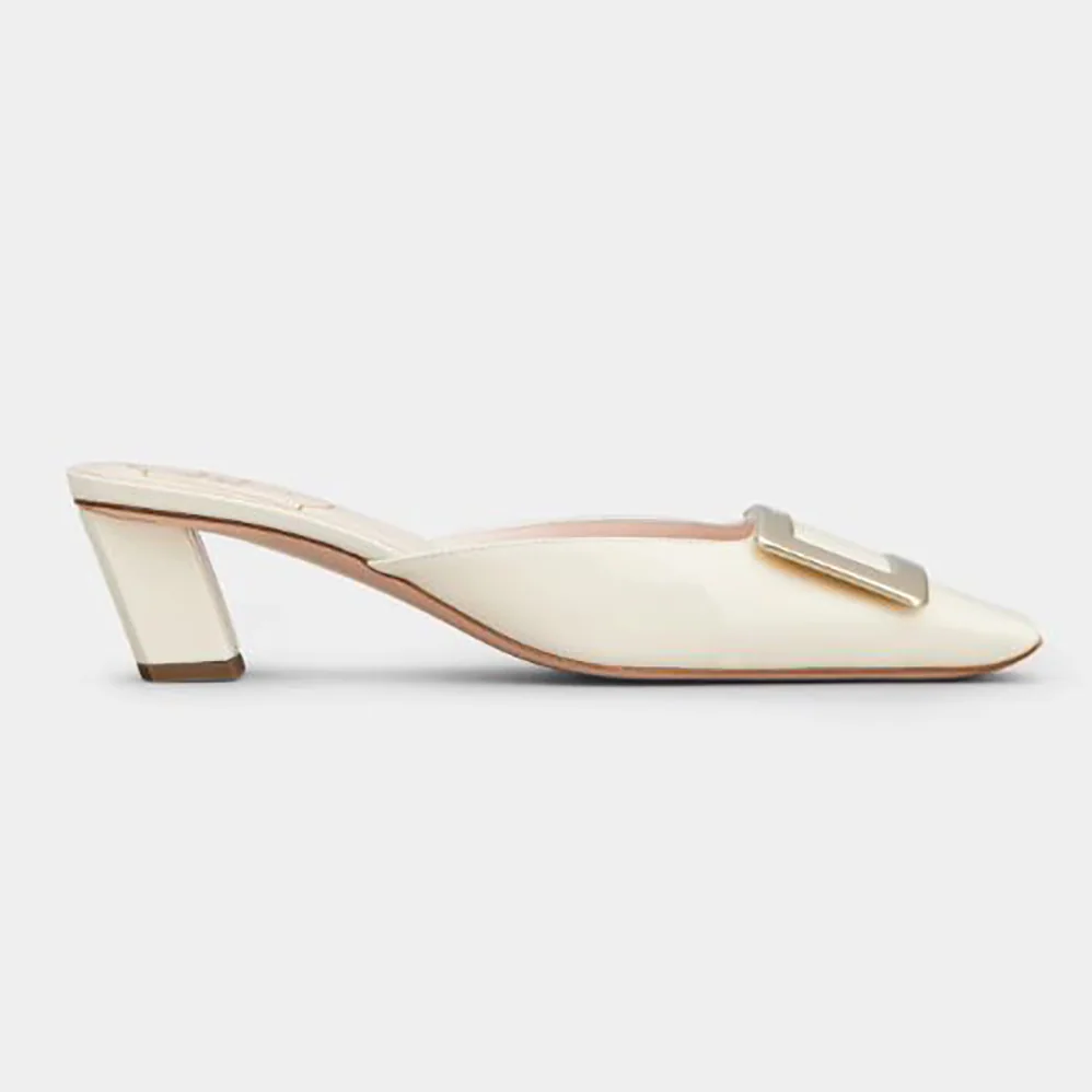 Roger Vivier Belle Vivier Metal Buckle Mules in Patent Leather in 4.5 cm Heel Roger Vivier Belle Vivier Metal Buckle Mules in Patent Leather in 4.5 cm Heel
