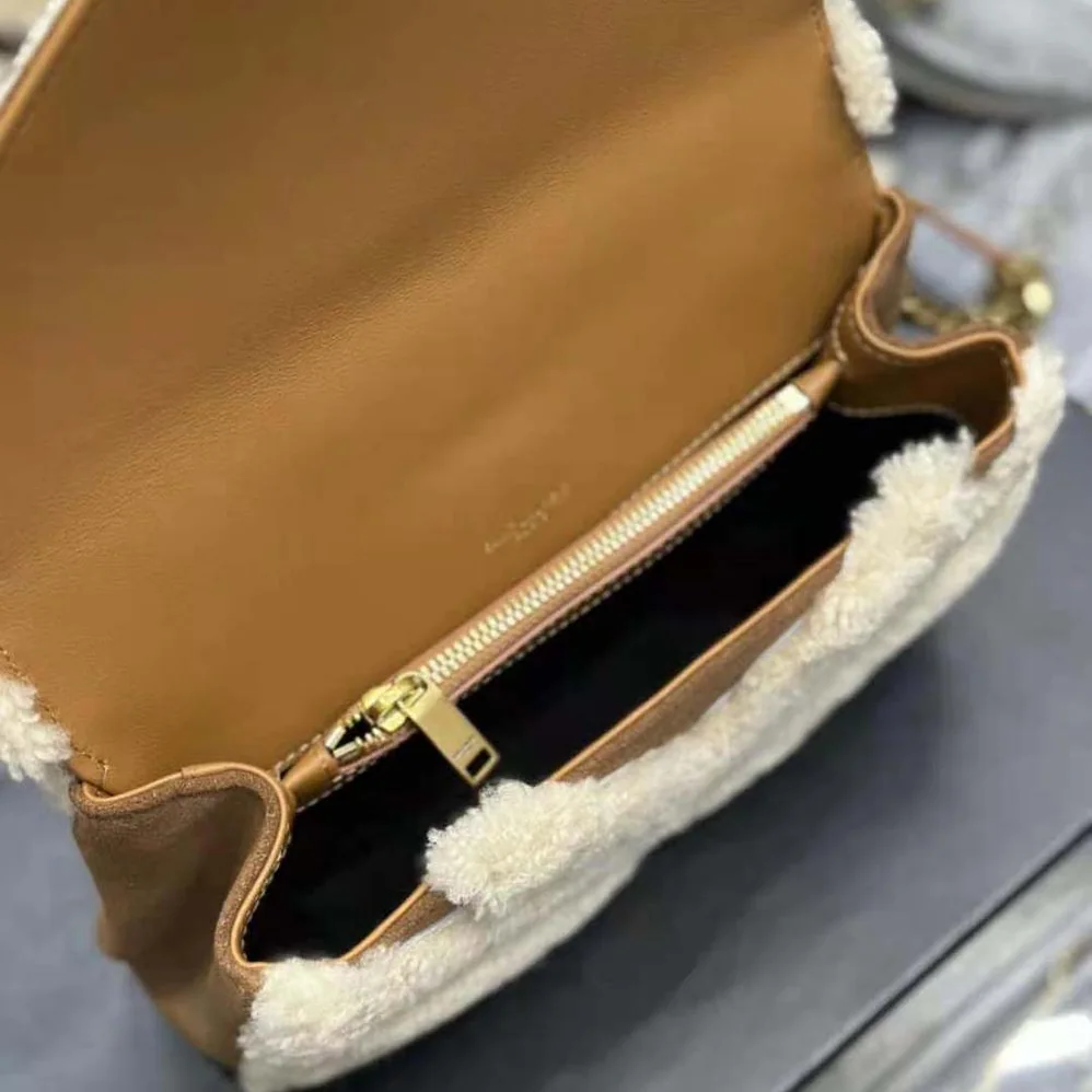 Saint Laurent YSL College Medium Chain Bag in Suede and Shearling for Women Saint Laurent YSL College Medium Chain Bag in Suede and Shearling for Women