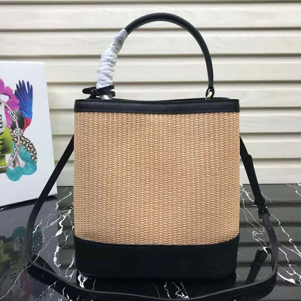 Prada Prada Panier Medium Straw Bag for Women in Black