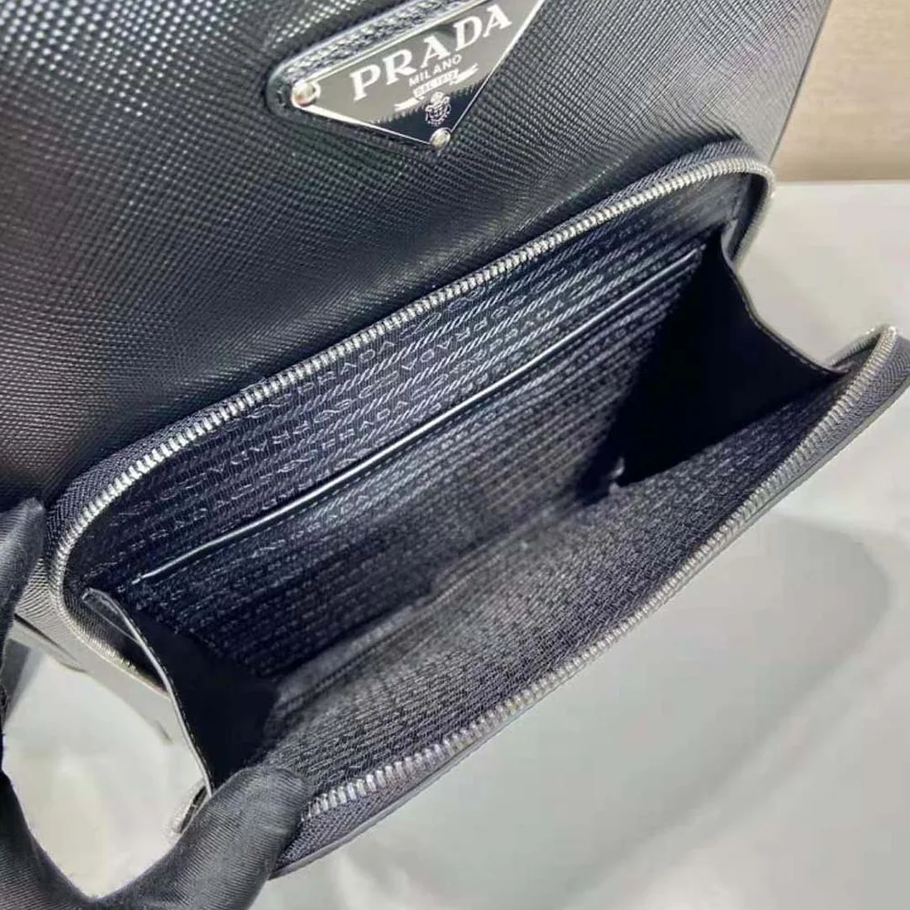 Prada Saffiano Leather Backpack with Triangle Logo for Unisex in Black Prada Saffiano Leather Backpack with Triangle Logo for Unisex in Black