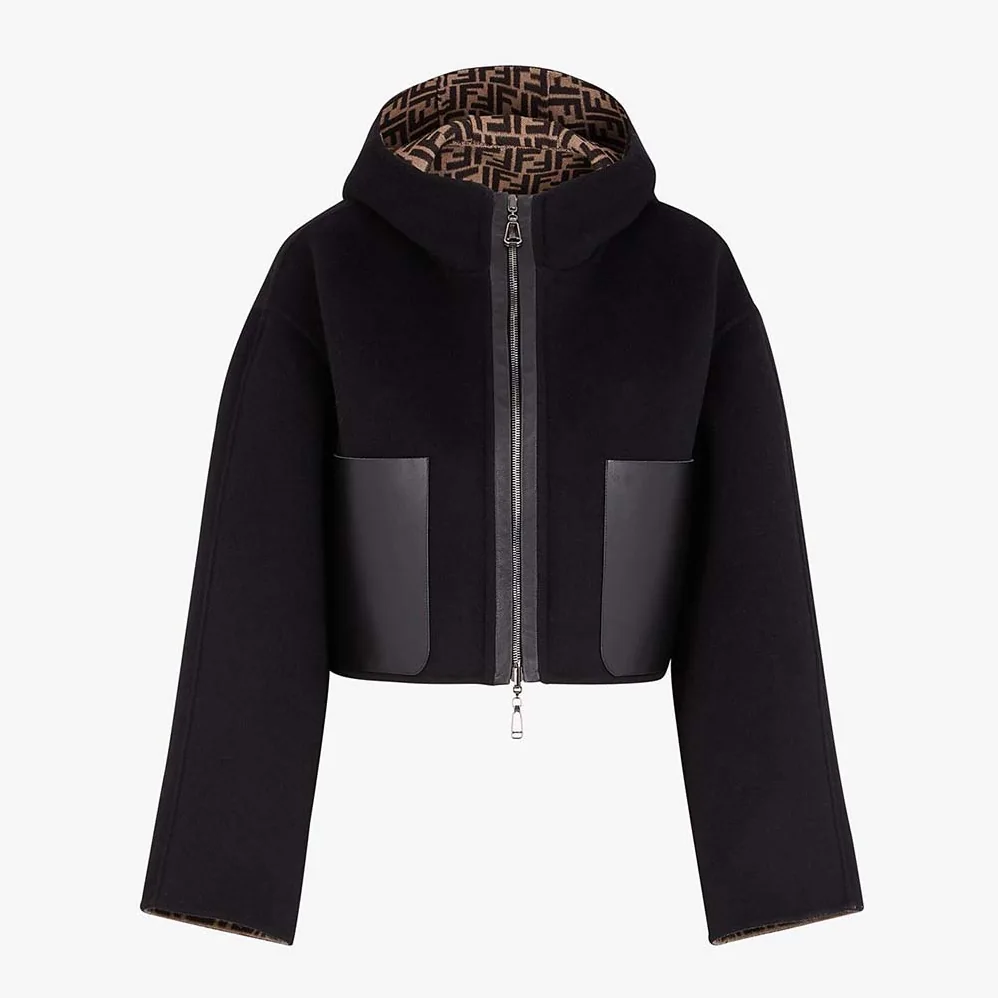Fendi Hooded Jacket with Patch Pockets and Wide for Women Fendi Hooded Jacket with Patch Pockets and Wide for Women