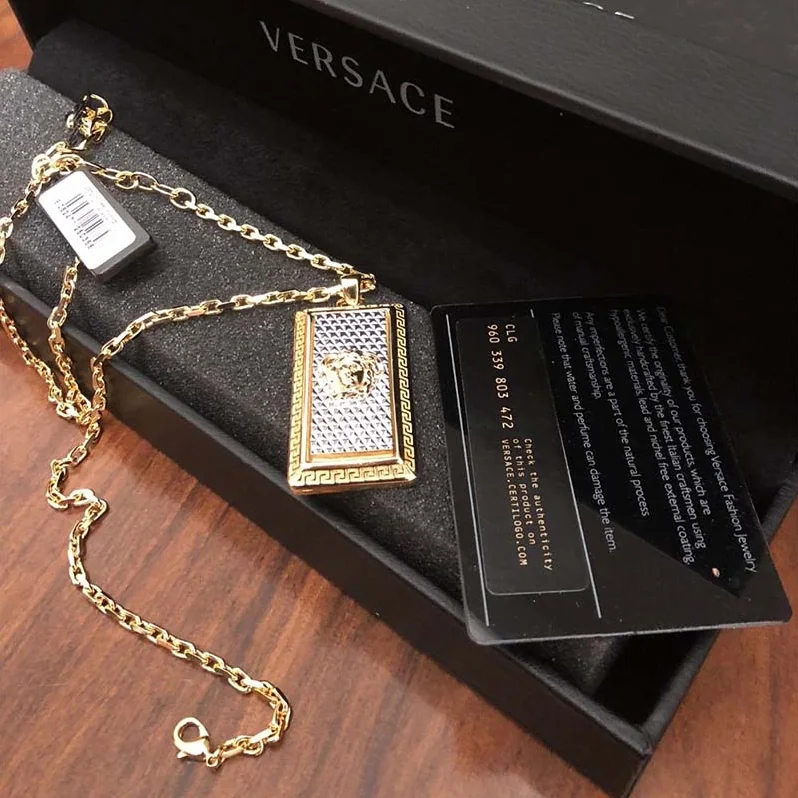 Versace Rectangle Medusa Pendant Necklace for Unisex Versace Rectangle Medusa Pendant Necklace for Unisex