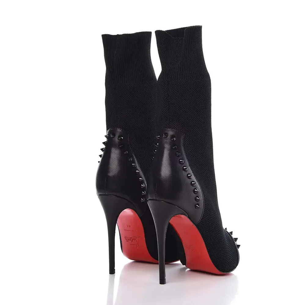 Christian Louboutin Nappa Knit Dovi Dova 100 Ankle Boots for Women in Black Christian Louboutin Nappa Knit Dovi Dova 100 Ankle Boots for Women in Black