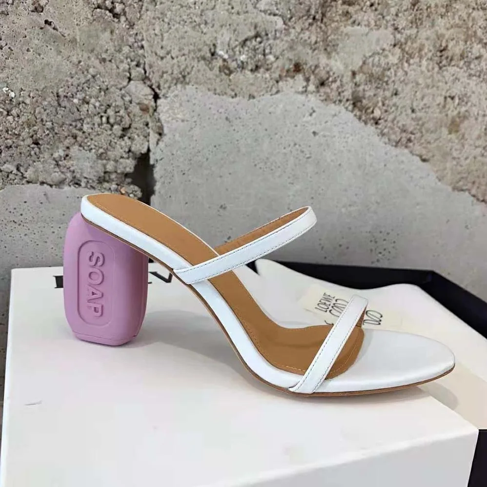 Loewe Soap Sandal in Goatskin 9cm Heel Height for Women in White