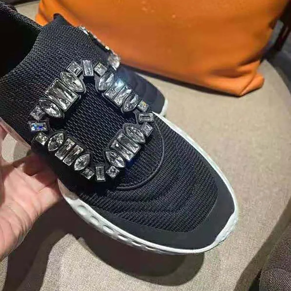 Roger Vivier Viv' Run Light Strass Buckle Sneakers in Fabrics for Women in Black Roger Vivier Viv' Run Light Strass Buckle Sneakers in Fabrics for Women in Black