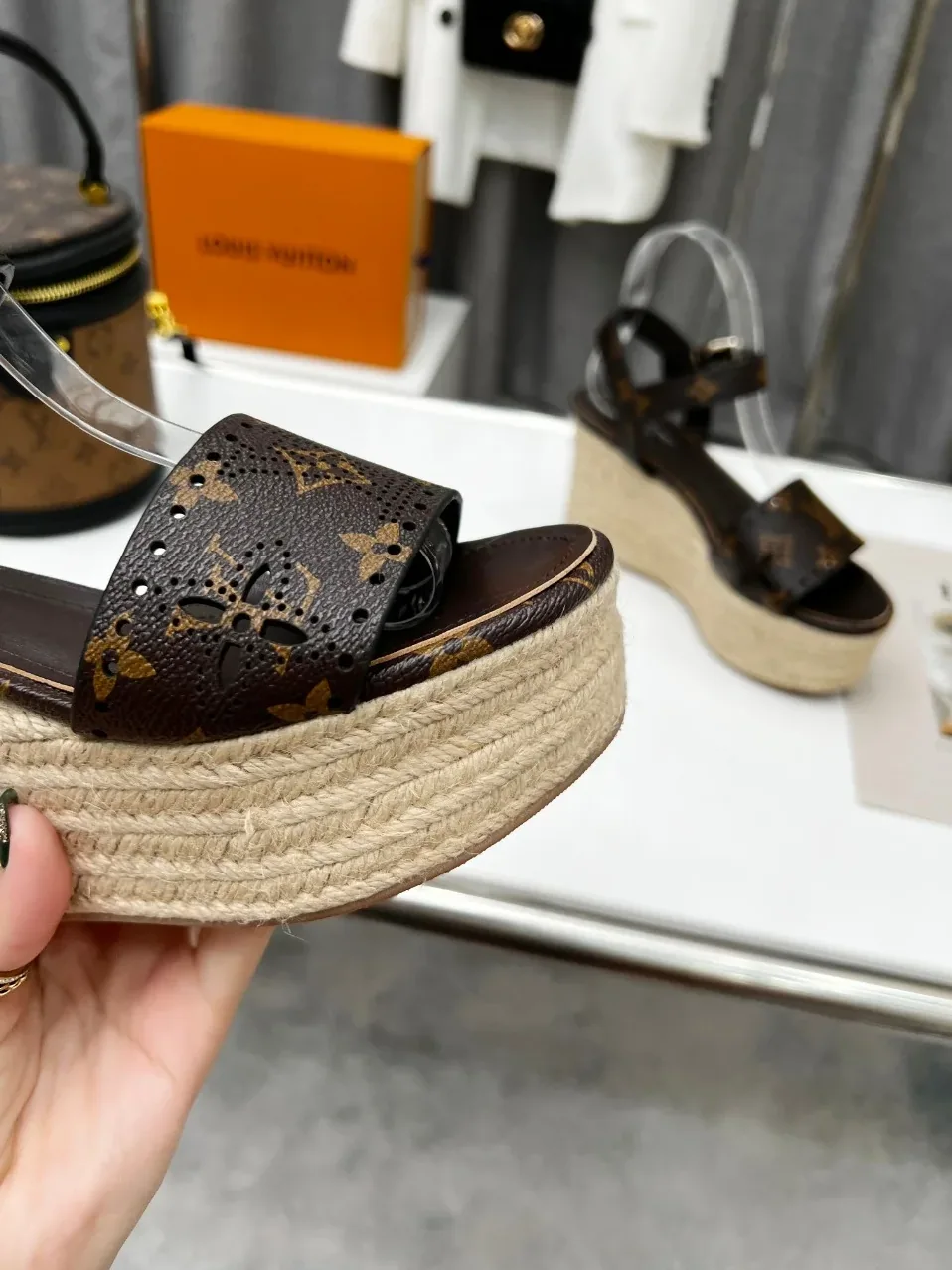 Louis Vuitton Starboard Wedge Sandal Black And Brown for Women