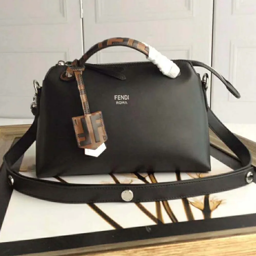 Fendi By the Way Regular Leather Boston Bag for Women in Black