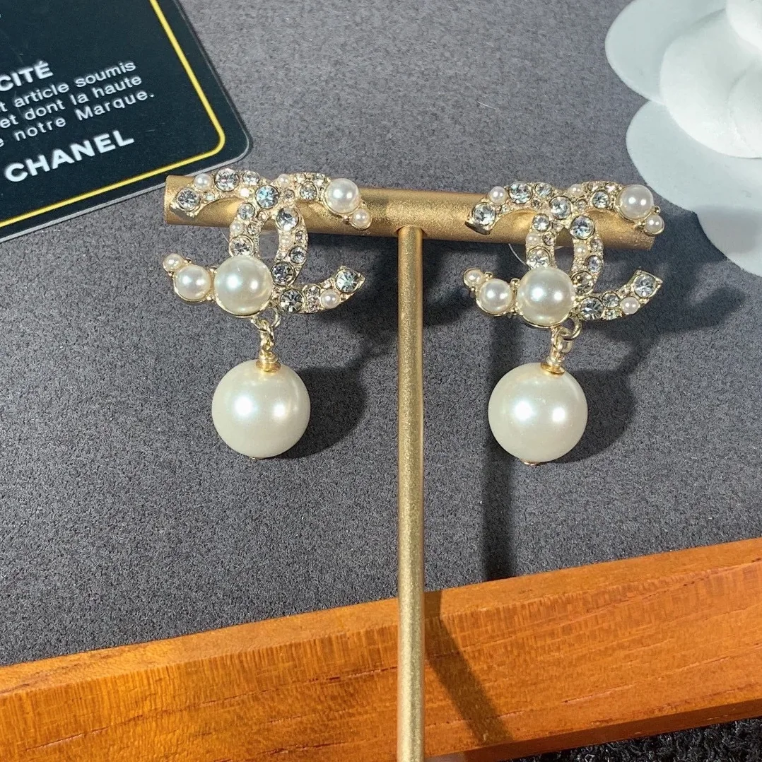 Chanel Pearl C Double Earrings Gold Chanel Pearl C Double Earrings Gold
