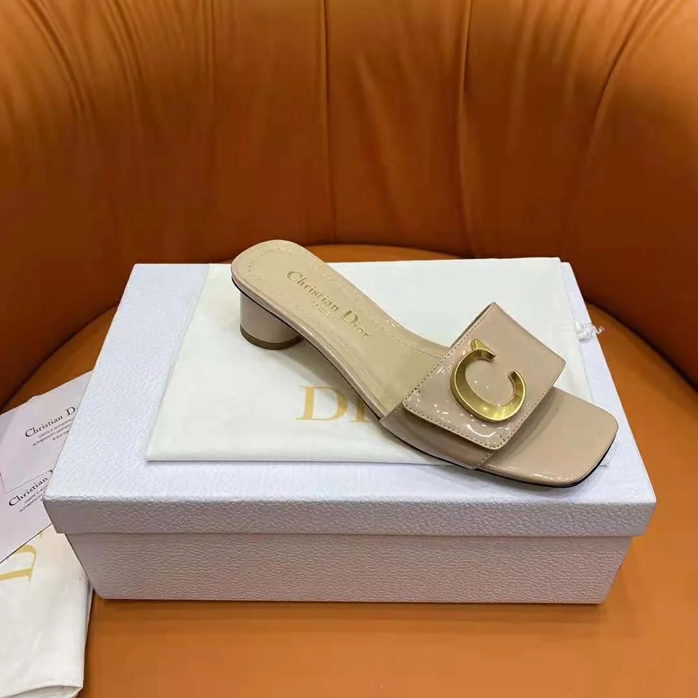 Dior C'est Dior Heeled Slide Nude Patent Calfskin for Women Dior C'est Dior Heeled Slide Nude Patent Calfskin for Women