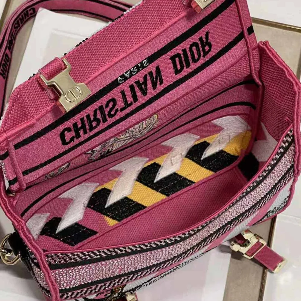 Dior Small Diorcamp Bag Pink Multicolor Toile de Jouy Zoom Technical Canvas with Strass for Women