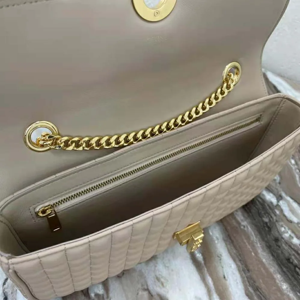 Celine Medium Chain Sulky Bag in Quilted Lambskin for Women in Sandy Celine Medium Chain Sulky Bag in Quilted Lambskin for Women in Sandy