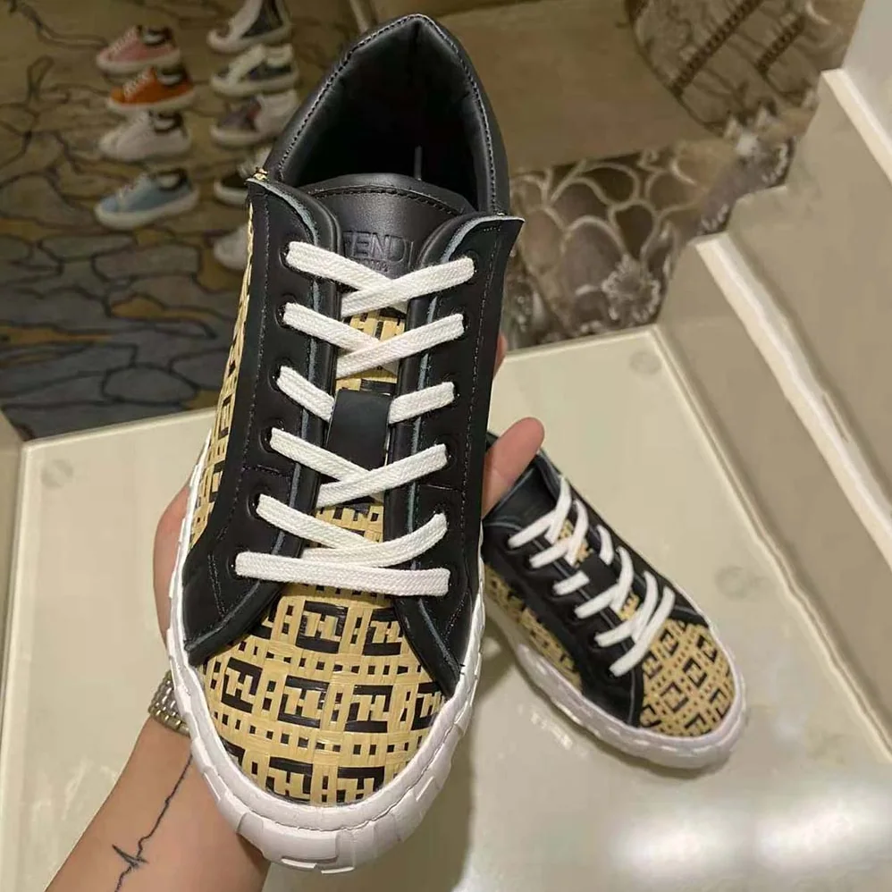 Fendi Sneakers Natural Raffia Low-Tops for Women in Beige