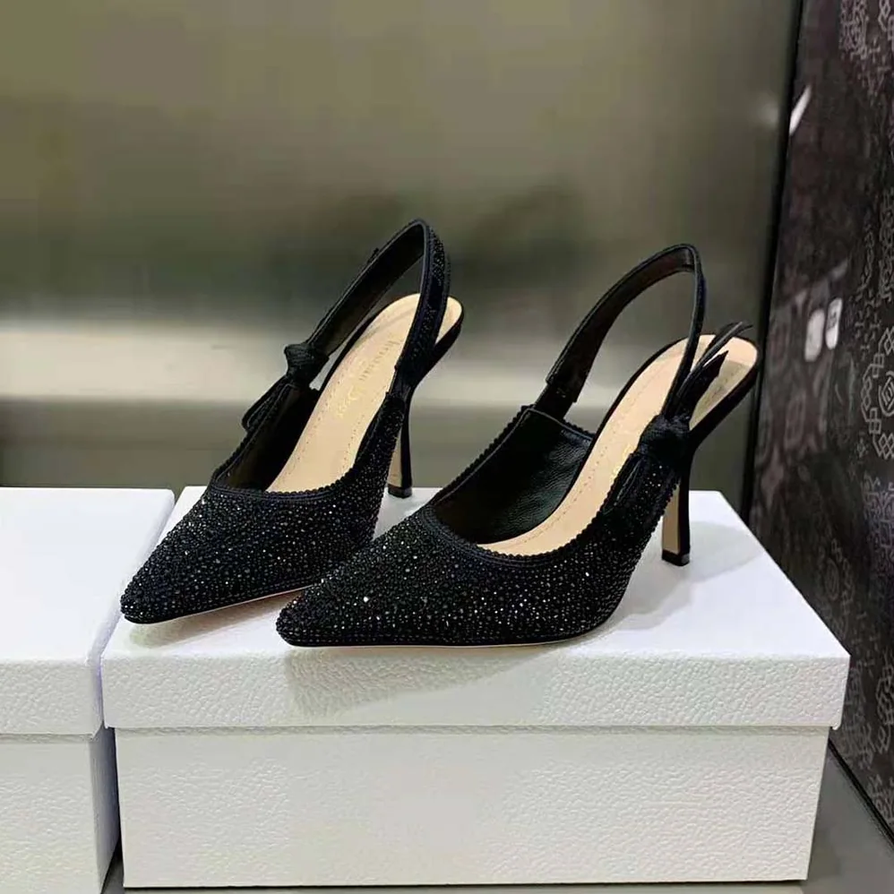 Dior J'Adior Slingback Pump Black Cotton Embroidered with Strass for Women Dior J'Adior Slingback Pump Black Cotton Embroidered with Strass for Women
