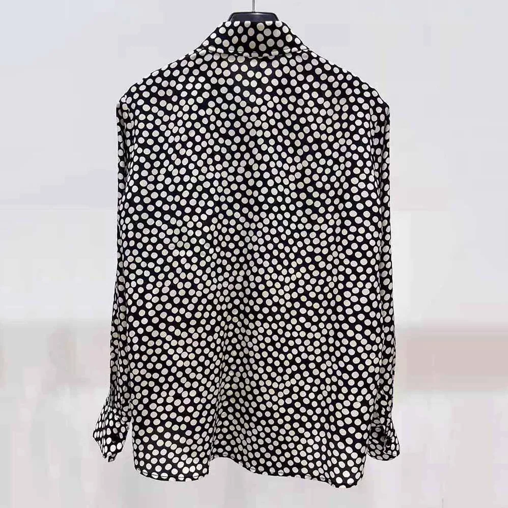 Saint Laurent YSL Classic Shirt in Dotted Silk for Women in Black