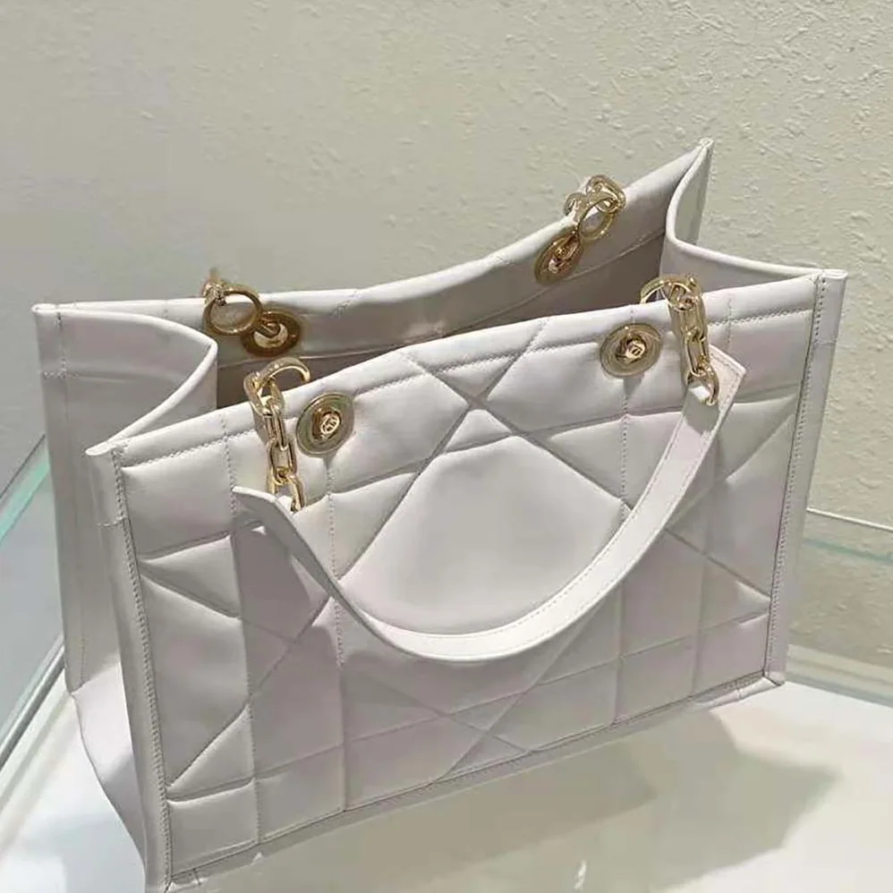 Dior Medium Dior Essential Tote Bag White Archicannage Calfskin for Women