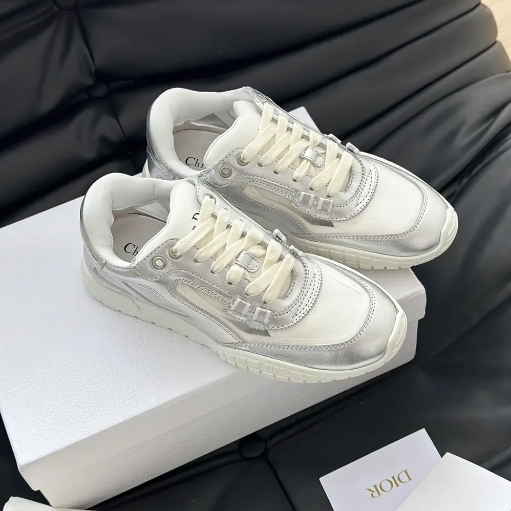 Dior Tech Sneaker Silver-Tone Laminated Grained Calfskin and Transparent Mesh for Unisex