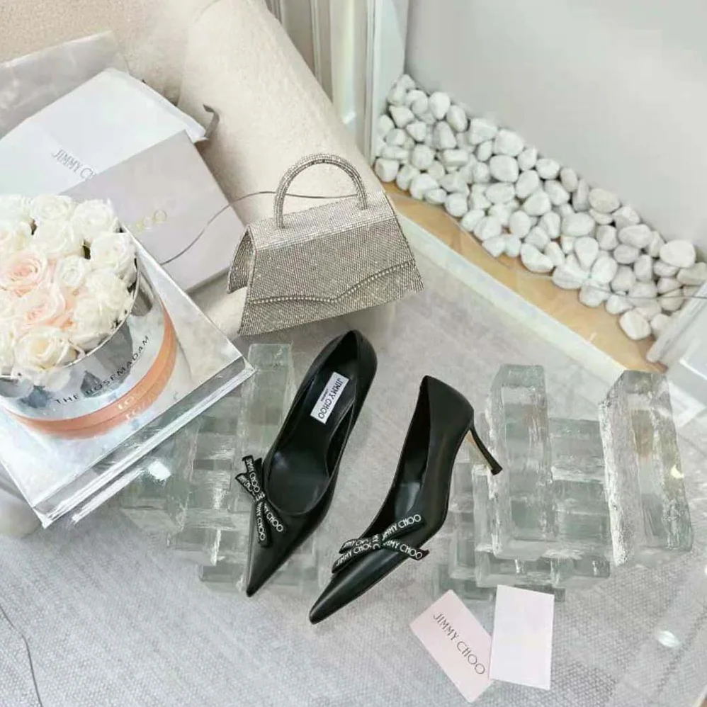 Jimmy Choo Romy 85 Black Nappa Leather Pumps with Jimmy Choo Bow for Women Jimmy Choo Romy 85 Black Nappa Leather Pumps with Jimmy Choo Bow for Women