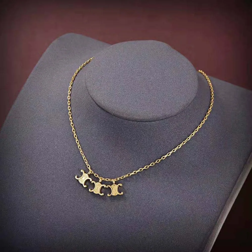 Celine Triomphe Trio Necklace in Brass with Gold Finish for Women