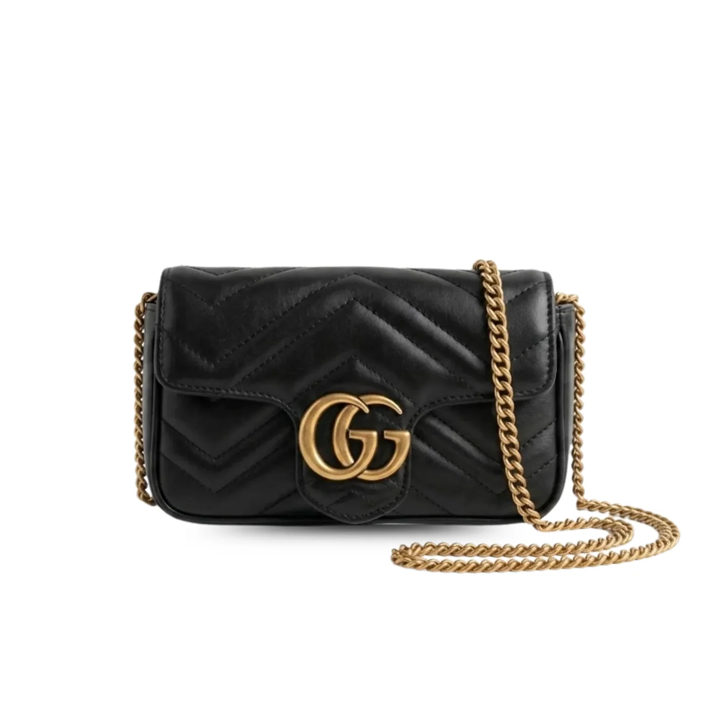 Gucci Marmont Matelassé Super Mini Shoulder Bag in Dusty Black ChevronGold Hardware