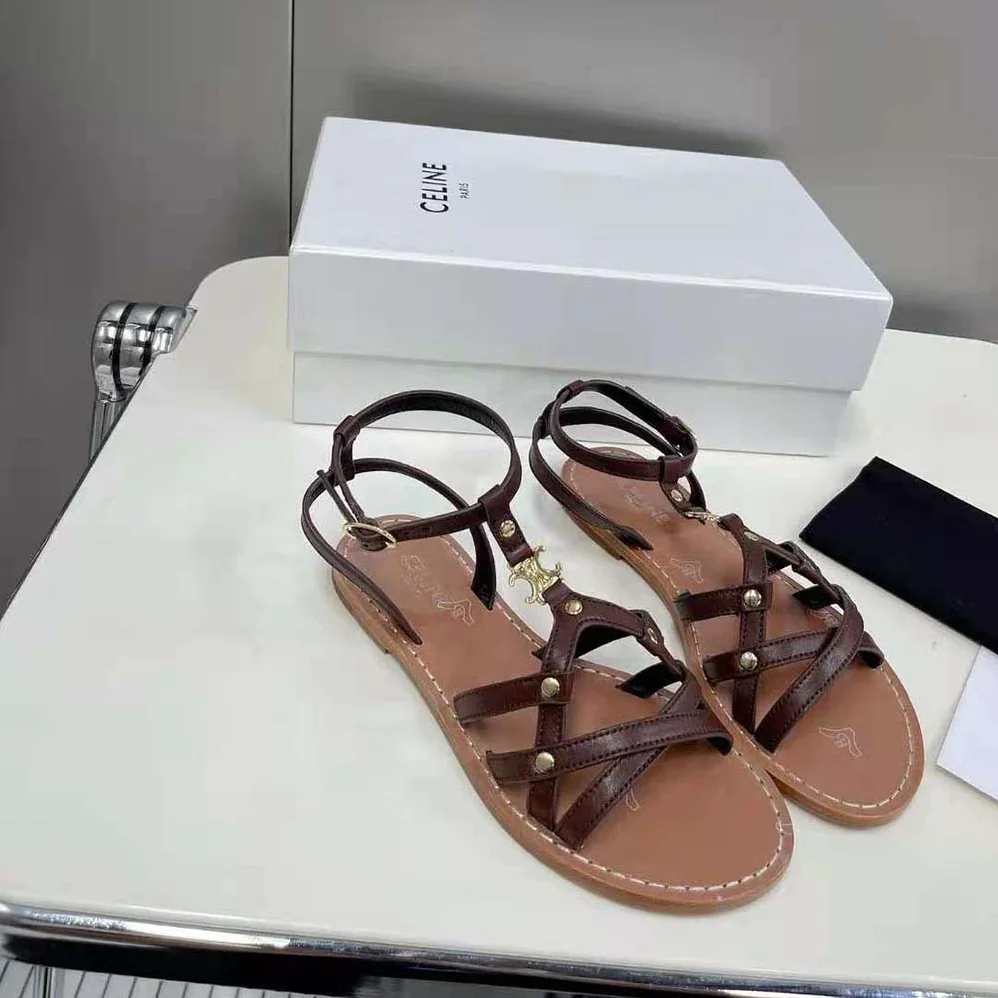 Celine Taillat Triomphe Sandal in Vegetable for Women in Tanned Calfskin