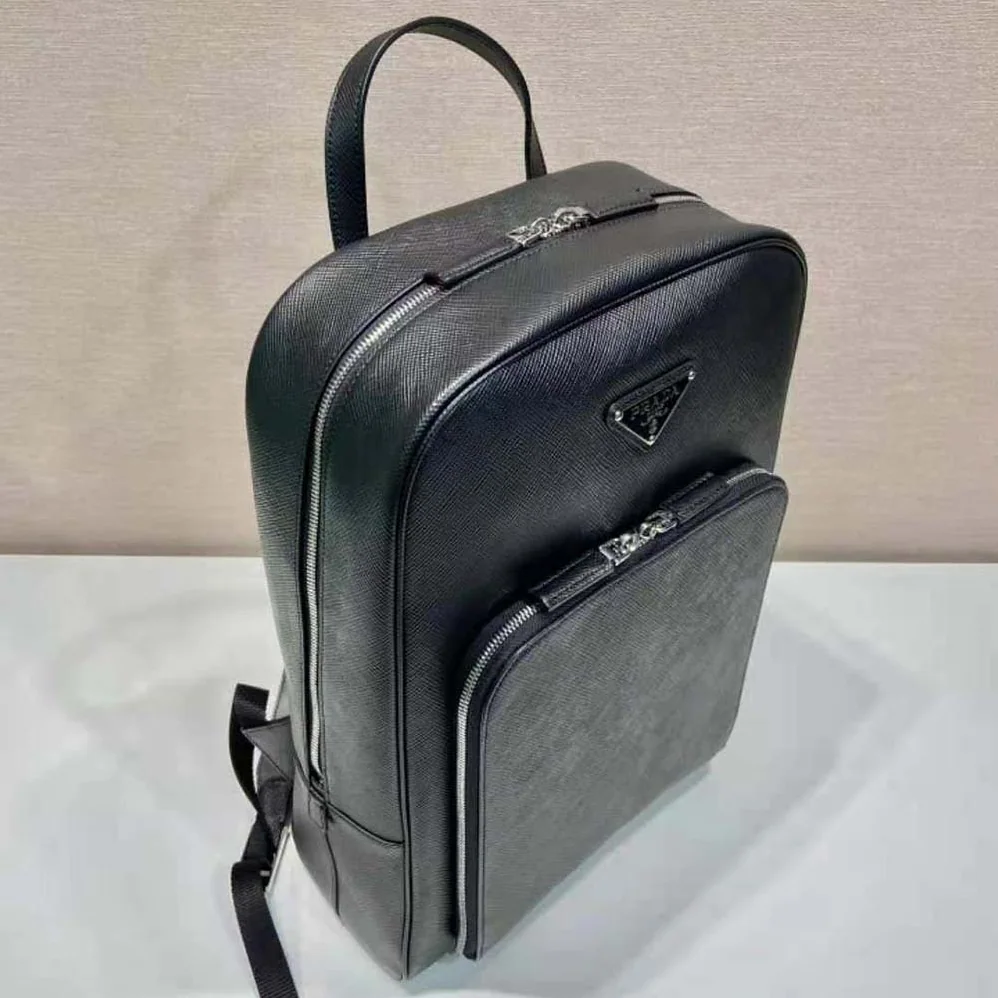 Prada Saffiano Leather Backpack with Triangle Logo for Unisex in Black Prada Saffiano Leather Backpack with Triangle Logo for Unisex in Black