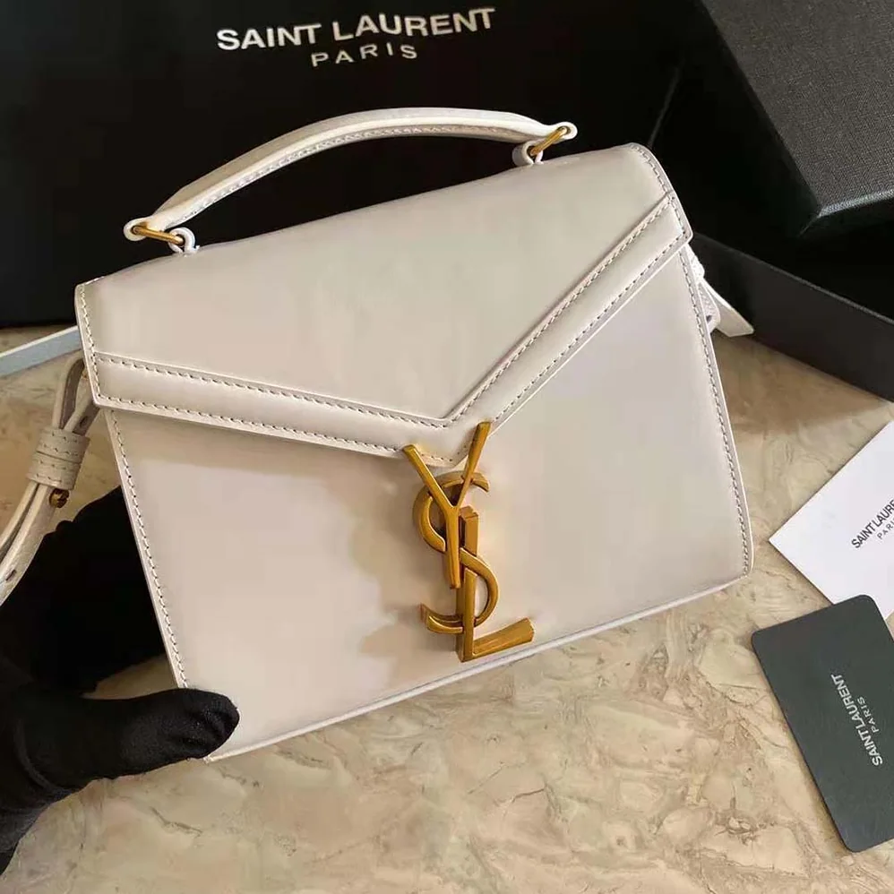 Saint Laurent YSL Cassandra Mini Top Handle Medium Bag in Grain DE Poudre Embossed Leather for Women