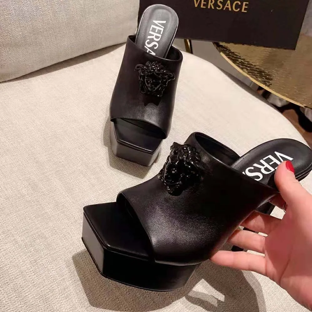 Versace La Medusa Platform Mules in 105mm Heel Hight for Women in Black