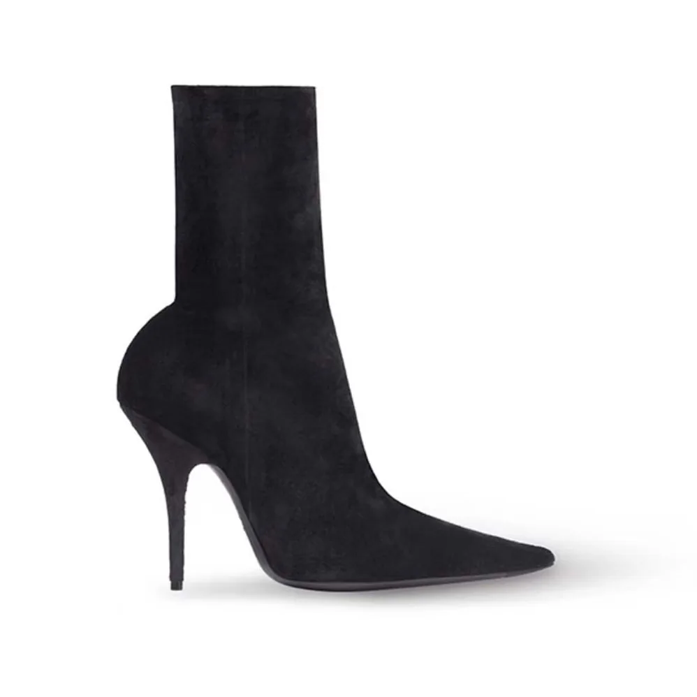 Balenciaga Knife 110mm Bootie in Black Fluid Velvet Jersey for Women Balenciaga Knife 110mm Bootie in Black Fluid Velvet Jersey for Women