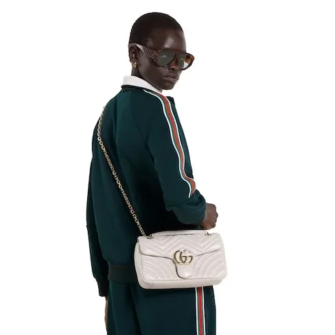 Gucci Marmont Medium Shoulder Bag / Light Grey Light Gold Hardware