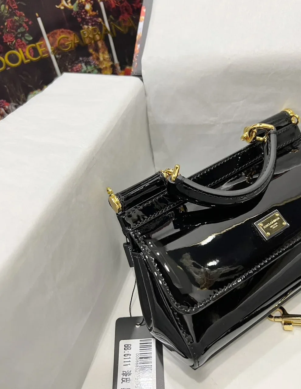 Dolce & Gabbana Sicily Bag In Polished Black Mini Size / 7 Inches
