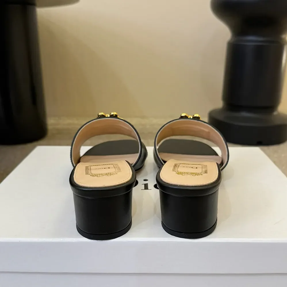 Dior Médaillon Buckle Heeled Slide Black Lambskin for Women Dior Médaillon Buckle Heeled Slide Black Lambskin for Women