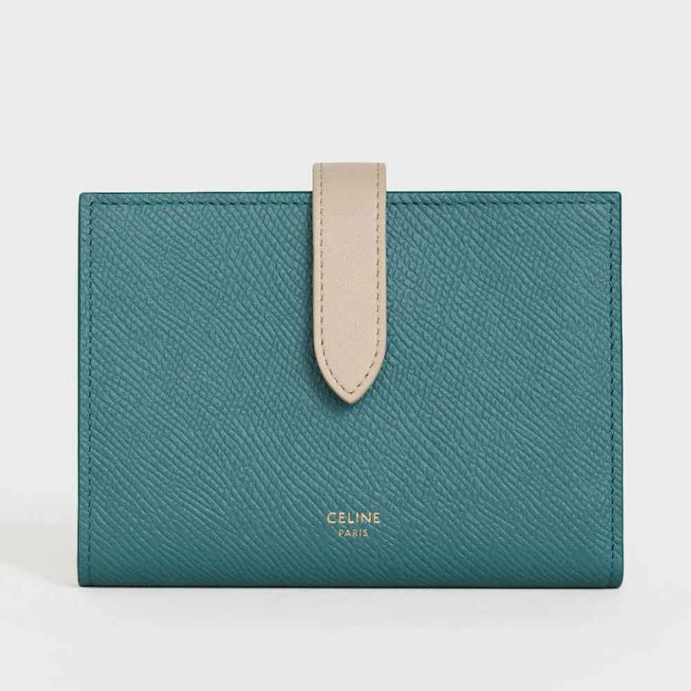 Celine Medium Strap Wallet in Bicolour Grained Calfskin for Women