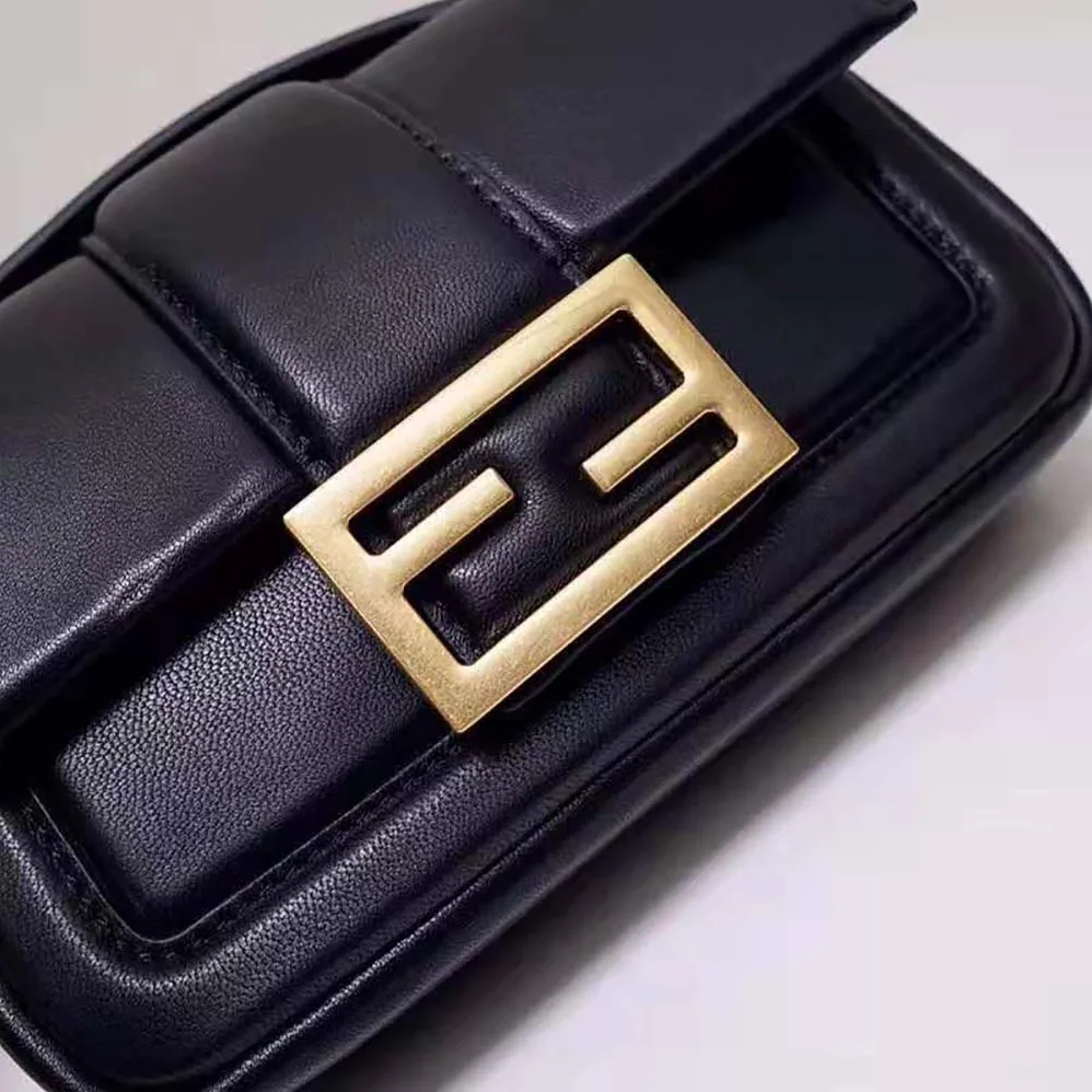 Fendi Mini Baguette Chain Black Nappa Leather Bag for Women Fendi Mini Baguette Chain Black Nappa Leather Bag for Women