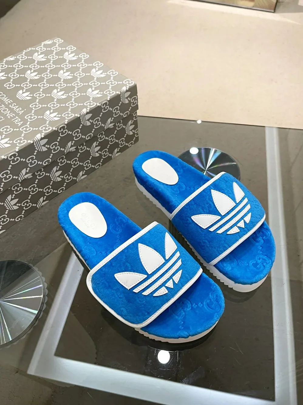 Gucci x Adidas GG Platform Sandal Blue for Women Gucci x Adidas GG Platform Sandal Blue for Women