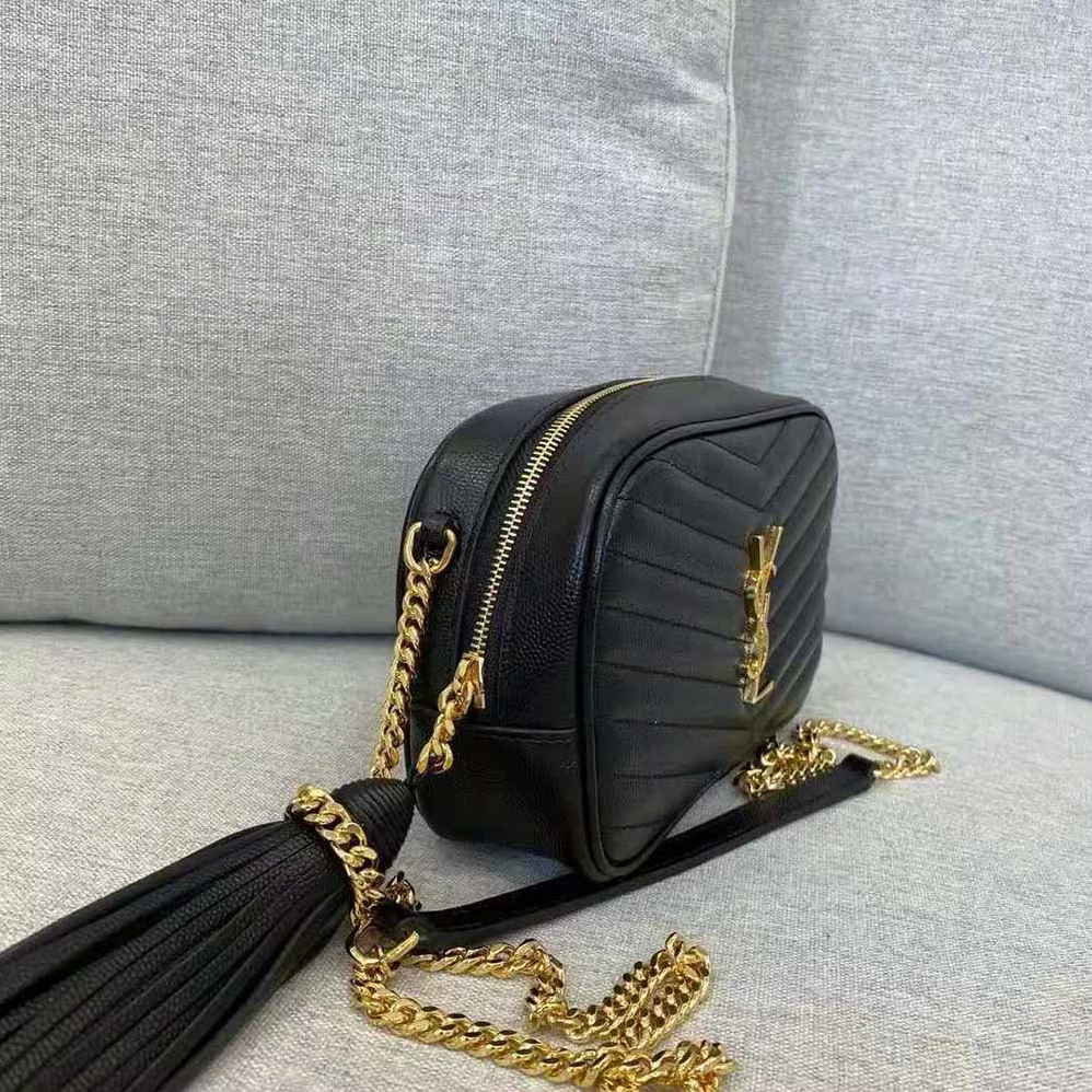 Saint Laurent YSL Lou Mini Bag in Quilted Grain DE Poudre Embossed Leather for Women in Black Saint Laurent YSL Lou Mini Bag in Quilted Grain DE Poudre Embossed Leather for Women in Black