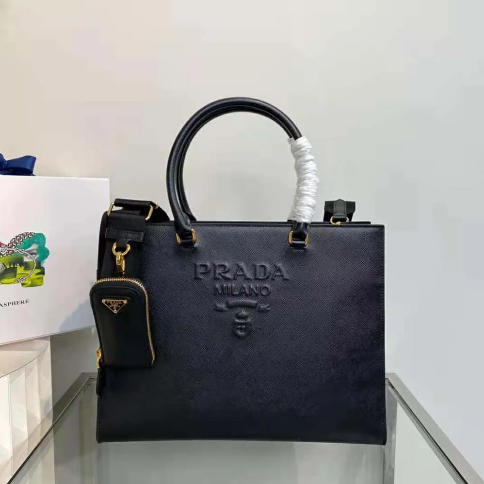 Prada Large Saffiano Leather Handbag for Women in Black